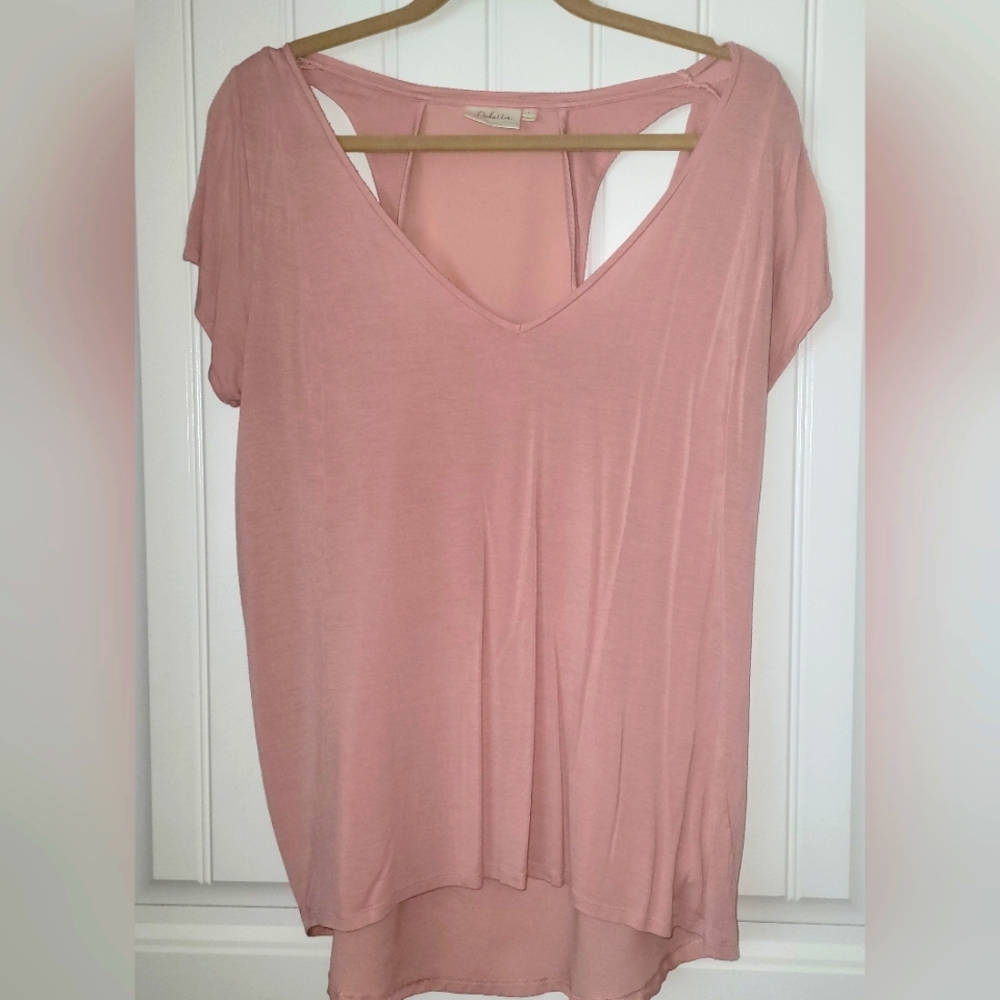 Deletta Pink V-Neck Tunic Blouse Sz L